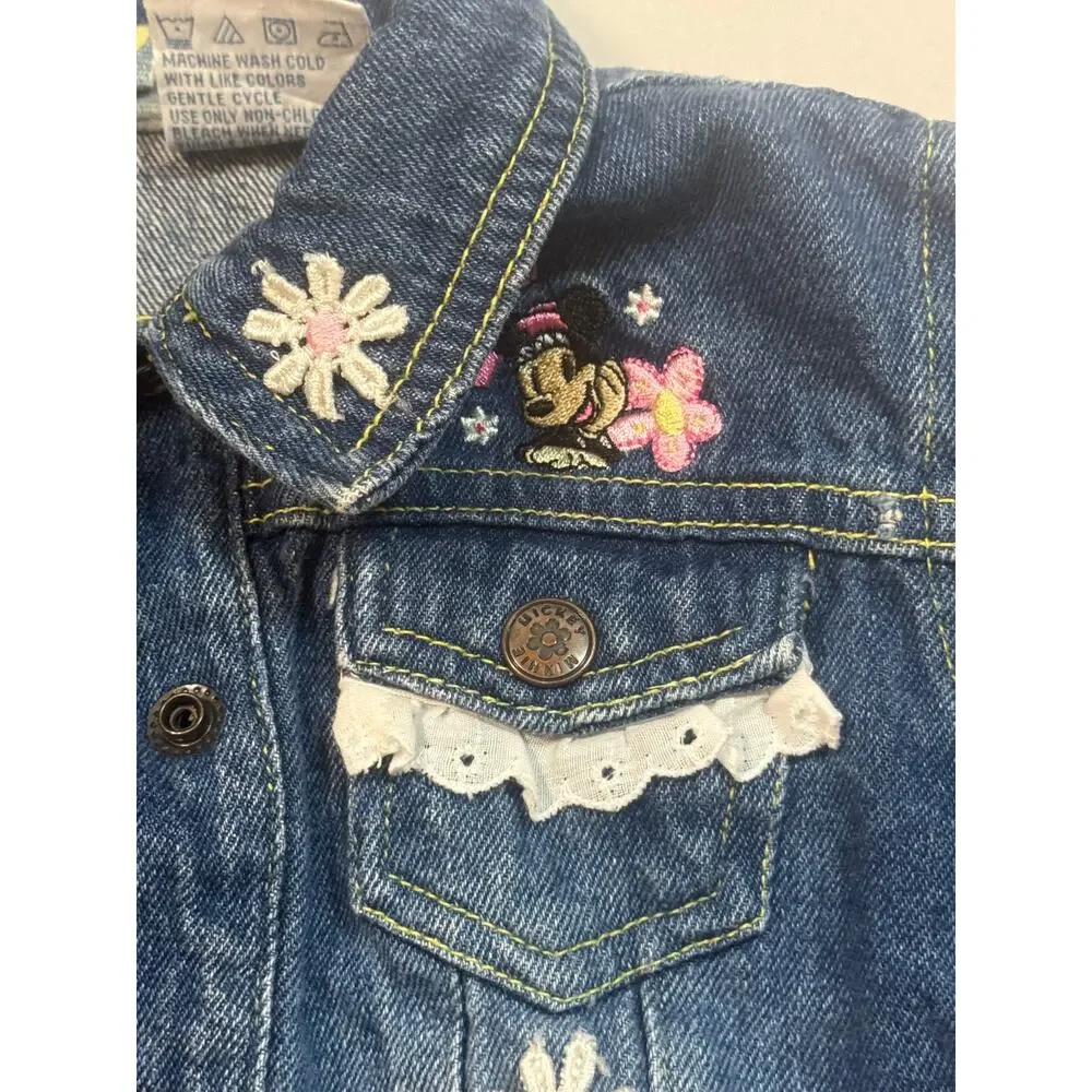 Vintage 90s Original Mickey Disney Denim Jean Jacket Baby Girl Toddler 24 Months